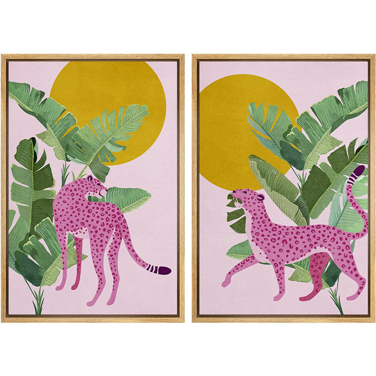 IDEA4WALL Framed Canvas Print Wall Art Set Tropical Jungle Banana Leaf